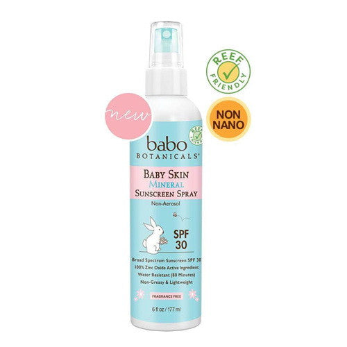 Babo Botanicals Baby Skin Mineral Non Aerosol Sunscreen Pump Spray SPF 30, 6 Oz